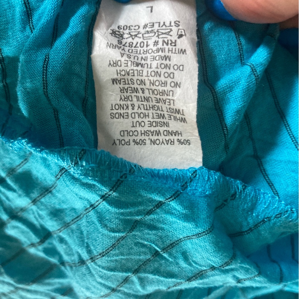 COMFY USA Dress Handkerchief Hem TURQUOISE Crinkle Poly Rayon L Worn onc… - Picture 11 of 13